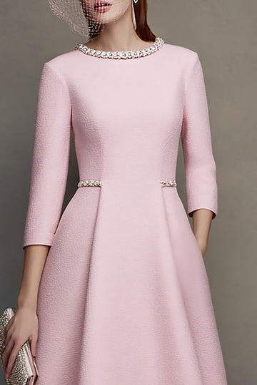 A Line Pink Midi Work Dress with Beading
